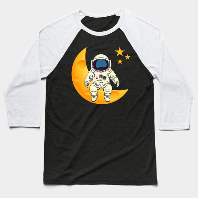 Funny astronaut design, astronaut sitting on the moon and stars Baseball T-Shirt by colorbyte